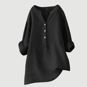 Airy Women's Tunic Blouse with V Neck and Button Closure