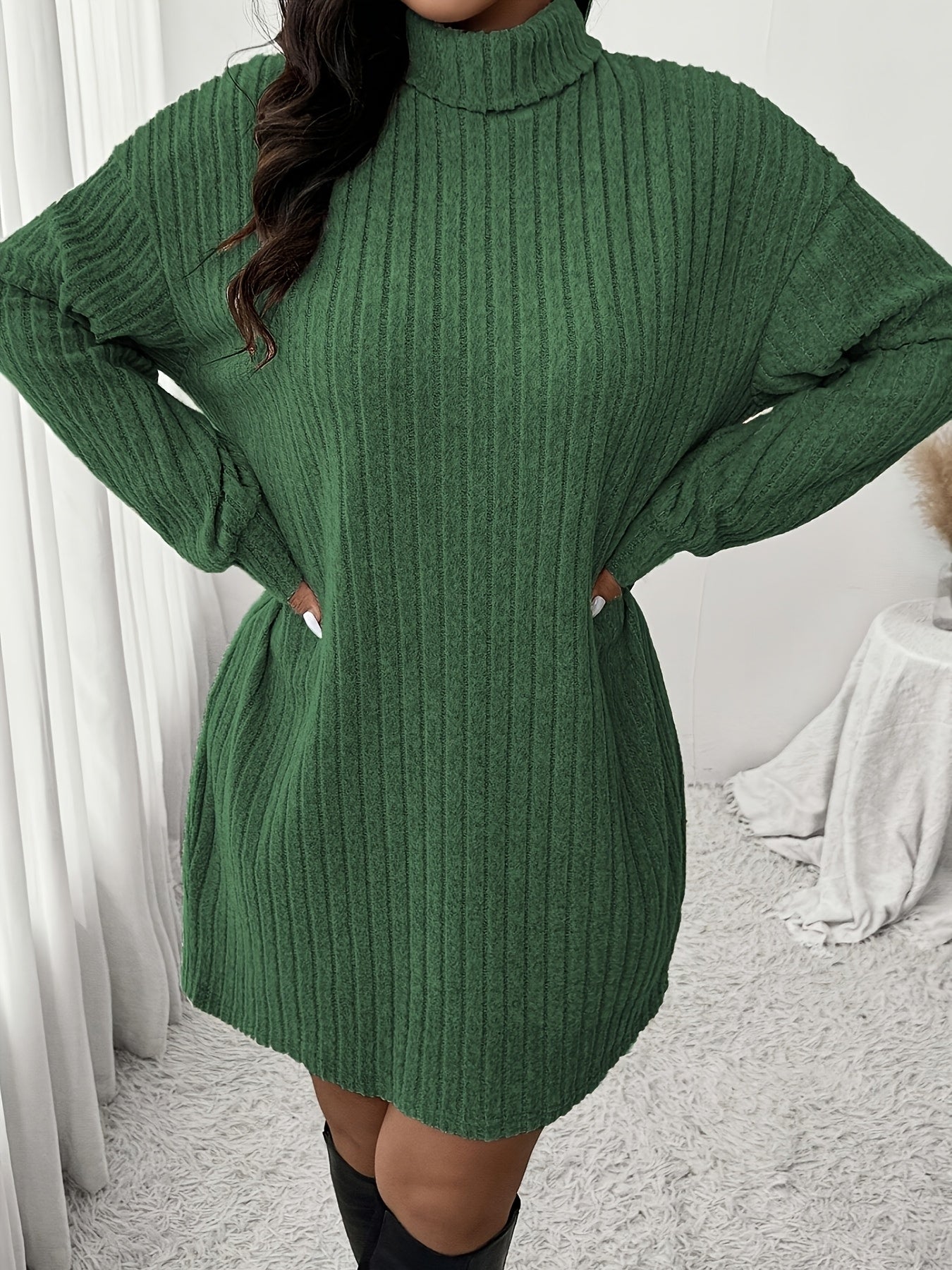 Knusse Geribde Mini Sweaterjurk Met Col Voor Dames