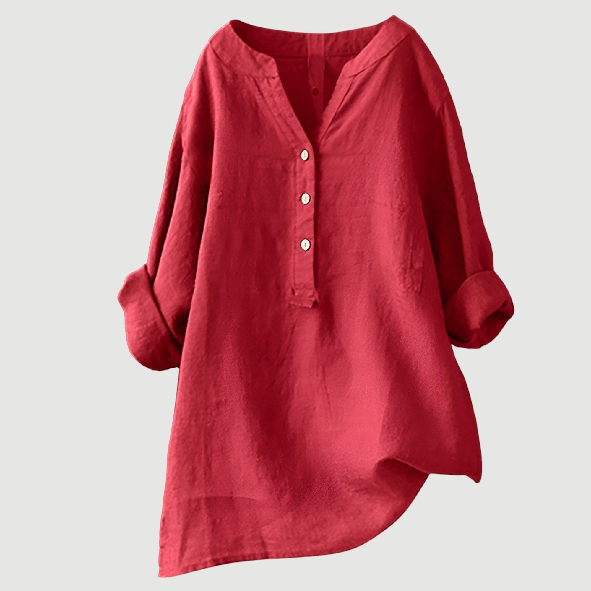 Airy Women's Tunic Blouse with V Neck and Button Closure