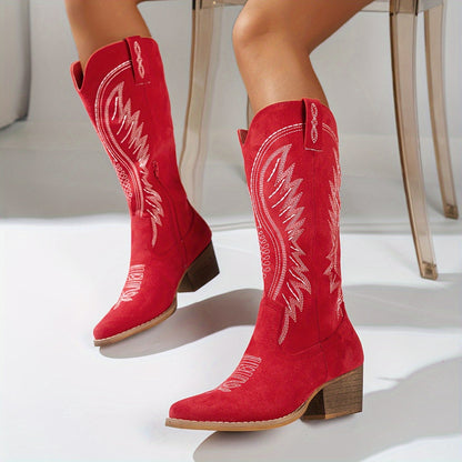 Western Cowboylaarzen Met Borduursel En Blokhak Voor Dames