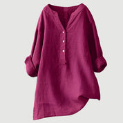Airy Women's Tunic Blouse with V Neck and Button Closure