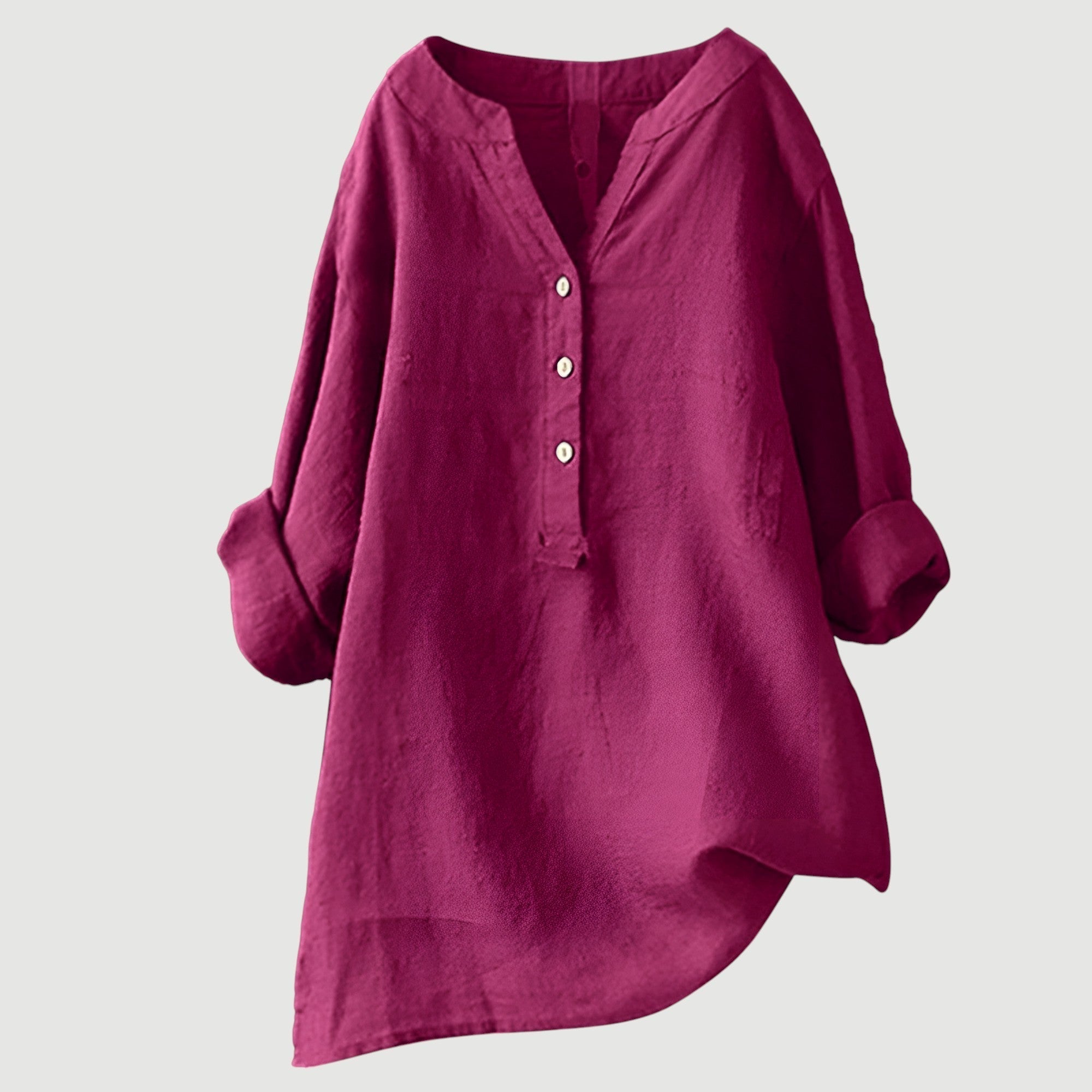 Airy Women's Tunic Blouse with V Neck and Button Closure