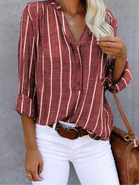 Blouse rayée tendance pour femmes avec fermeture à boutons et manches longues