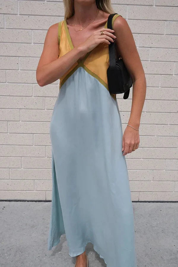 Mouwloze contrast zomerjurk voor vrouwen | Maxi