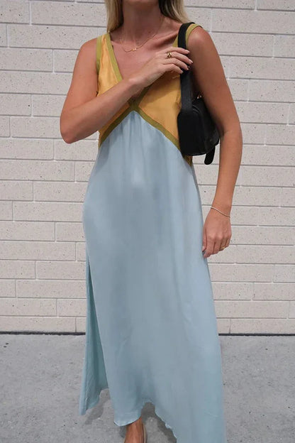 Mouwloze contrast zomerjurk voor vrouwen | Maxi