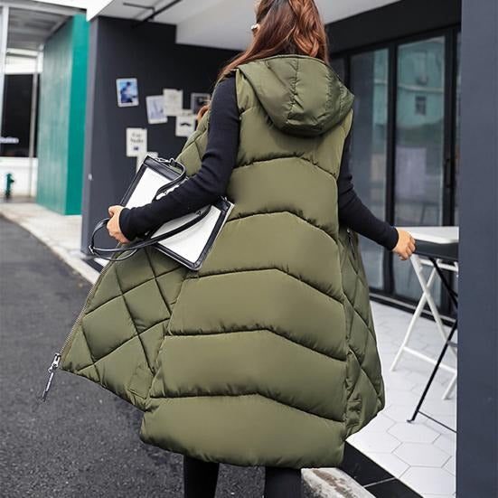 Doudoune sans manches matelassée pour femmes avec capuche