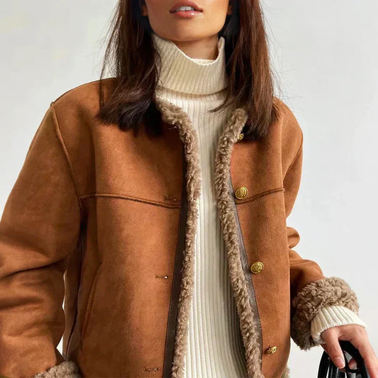 Vrouwen Teddy Winterjas met Knoopsluiting en Fleece Voering