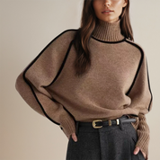 Warm Knitted Turtleneck for Women with Stripe Detail