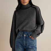 Warm Knitted Turtleneck for Women with Stripe Detail