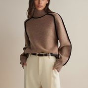 Warm Knitted Turtleneck for Women with Stripe Detail
