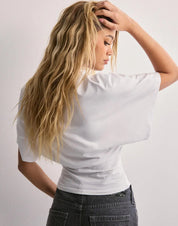 Casual Women's Top with Short Wide Sleeves and Round Neck