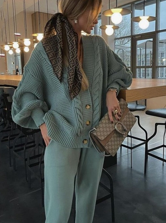 Gebreide Dames Loungewear Set met Cardigan en Broek