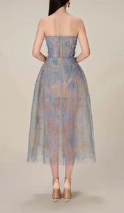 Dames Avondjurk Mouwloos met Bloemborduursel en Glitter Midi