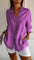 Dames Blouse Lange Mouw met V-hals en Knoopsluiting Oversized Paars