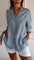 Dames Blouse Lange Mouw met V-hals en Knoopsluiting Oversized Blauw