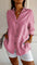 Dames Blouse Lange Mouw met V-hals en Knoopsluiting Oversized Roze