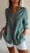 Dames Blouse Lange Mouw met V-hals en Knoopsluiting Oversized Groenturquoise