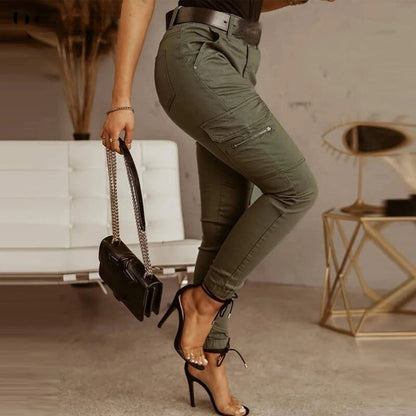 High Waist Skinny Joggingbroek Met Cargo Zakken Voor Vrouwen