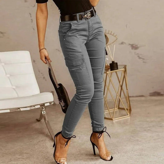 High Waist Skinny Joggingbroek Met Cargo Zakken Voor Vrouwen