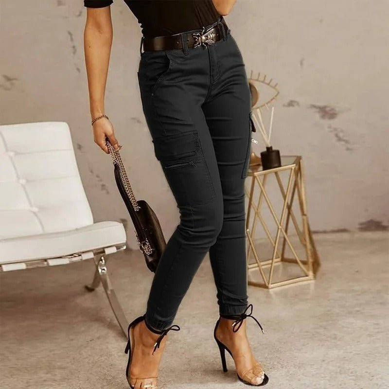High Waist Skinny Joggingbroek Met Cargo Zakken Voor Vrouwen