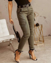 Jogging Skinny Taille Haute avec Poches Cargo pour Femme