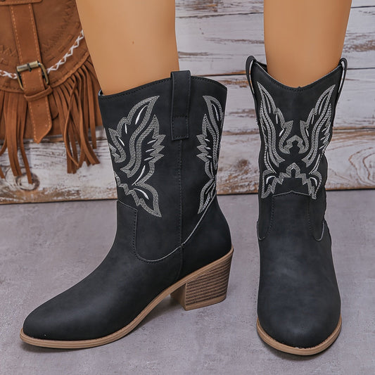 Zwarte Vintage Dames Cowboylaarzen Met Stiksels