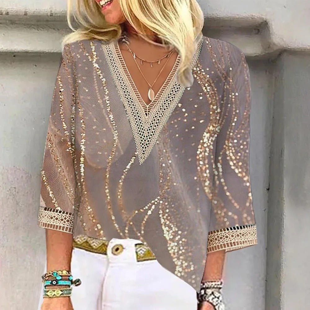 Women's V-Neck Printed Blouse