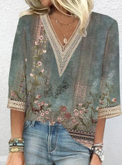 Women's V-Neck Printed Blouse