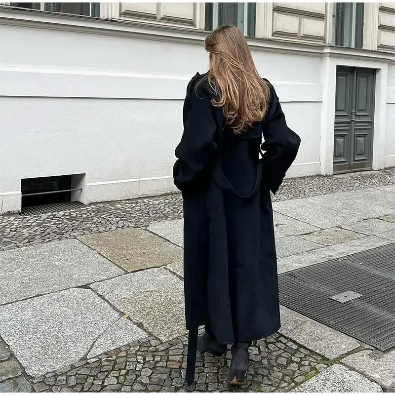 Long Manteau Oversize avec Ceinture pour Femme