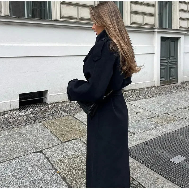 Long Manteau Oversize avec Ceinture pour Femme