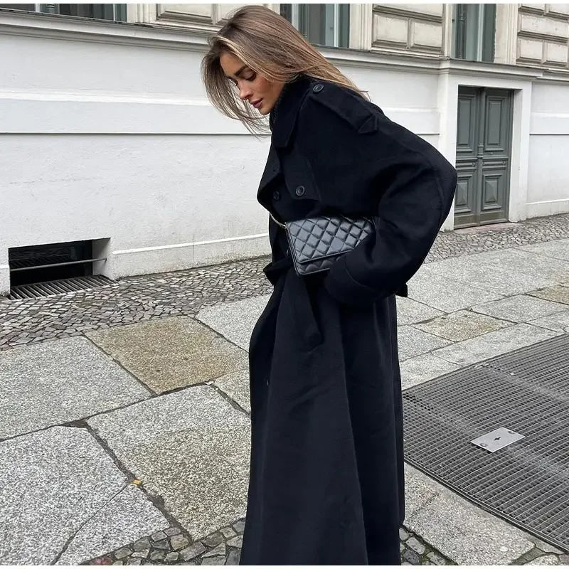 Long Manteau Oversize avec Ceinture pour Femme