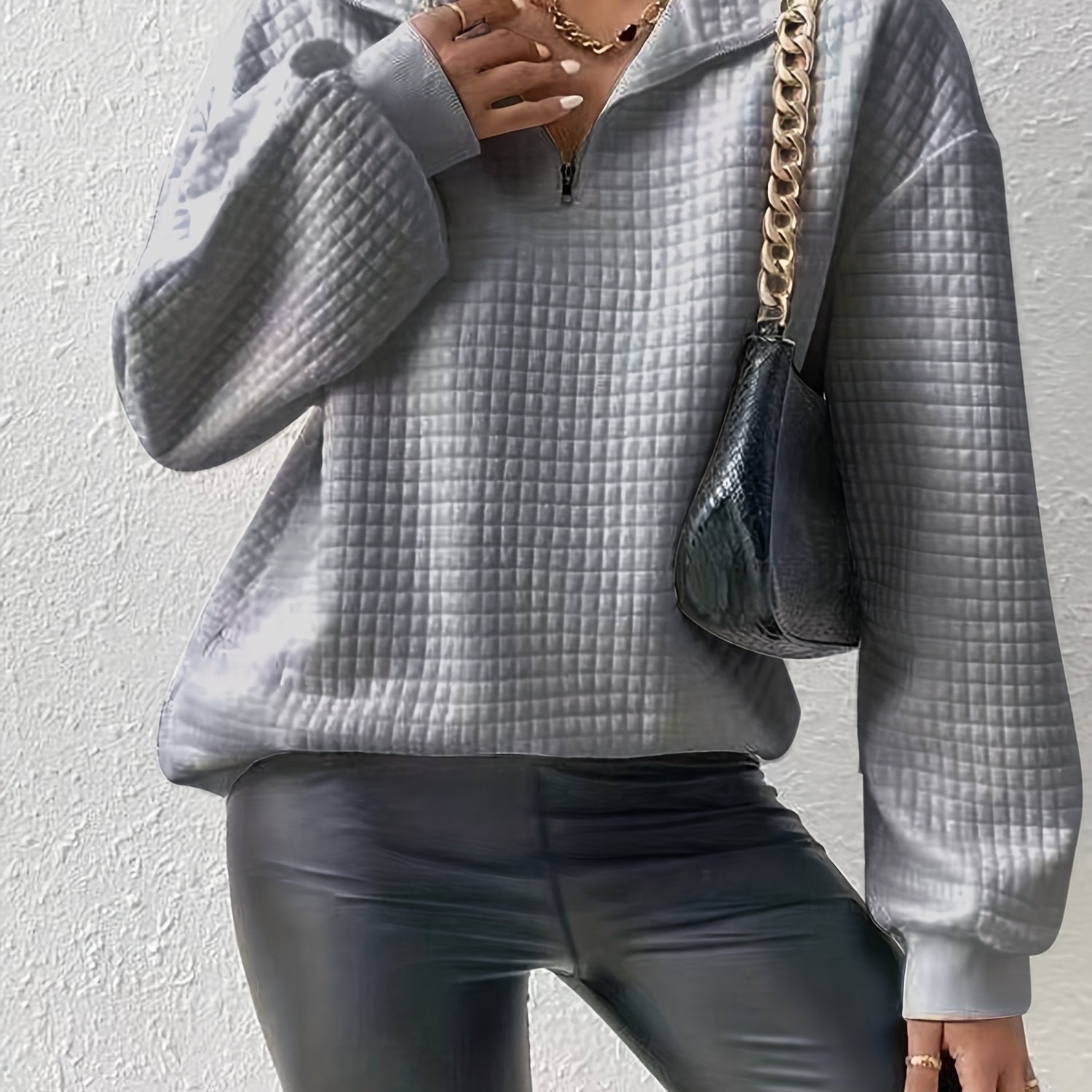 Dames Casual Sweater met Kwartrits en Wafelstructuur
