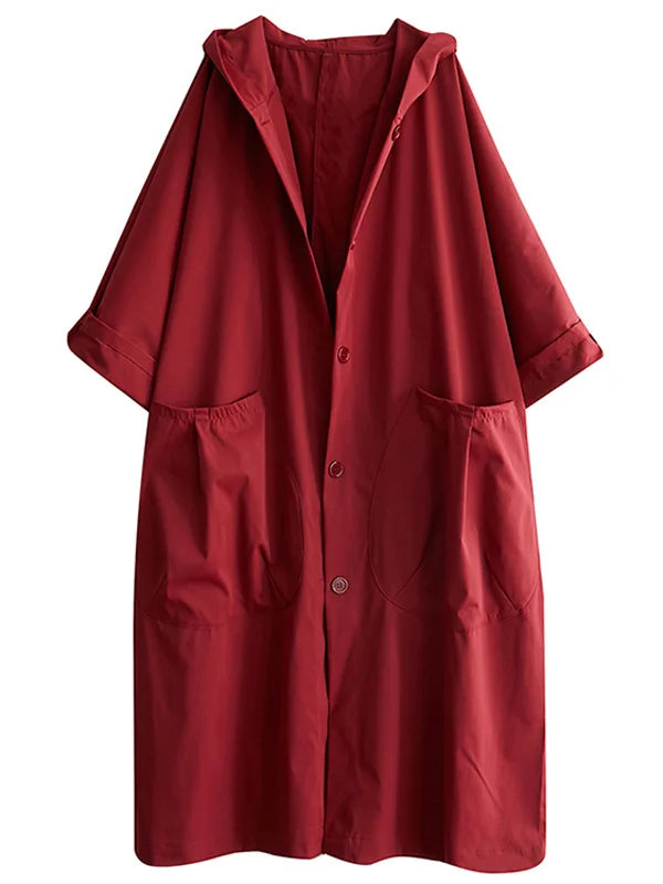Oversized Midi Trenchcoat Met Capuchon En Grote Zakken Voor Dames