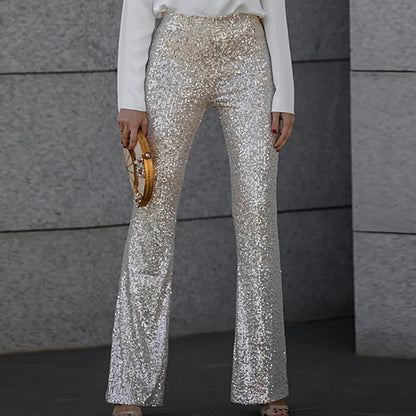 Glitter Pailletten Dames Hoge Taille Flared Broek