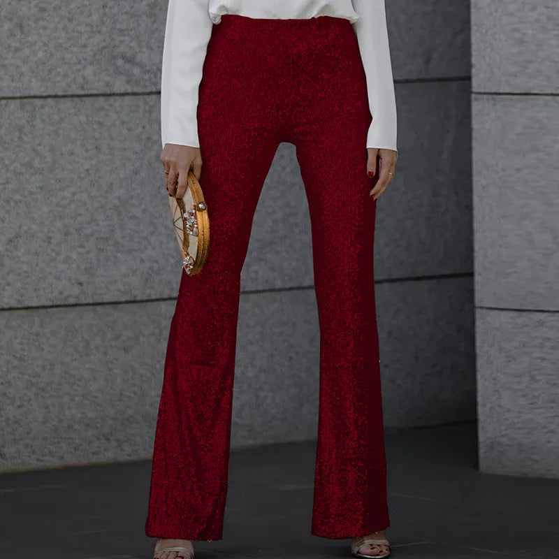 Glitter Pailletten Dames Hoge Taille Flared Broek