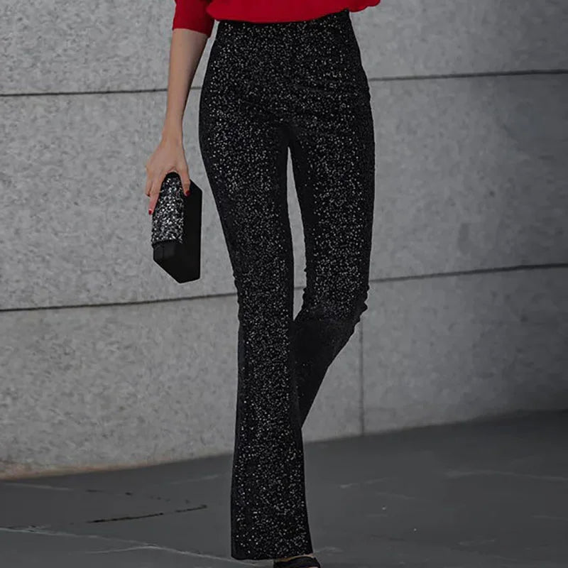 Glitter Pailletten Dames Hoge Taille Flared Broek