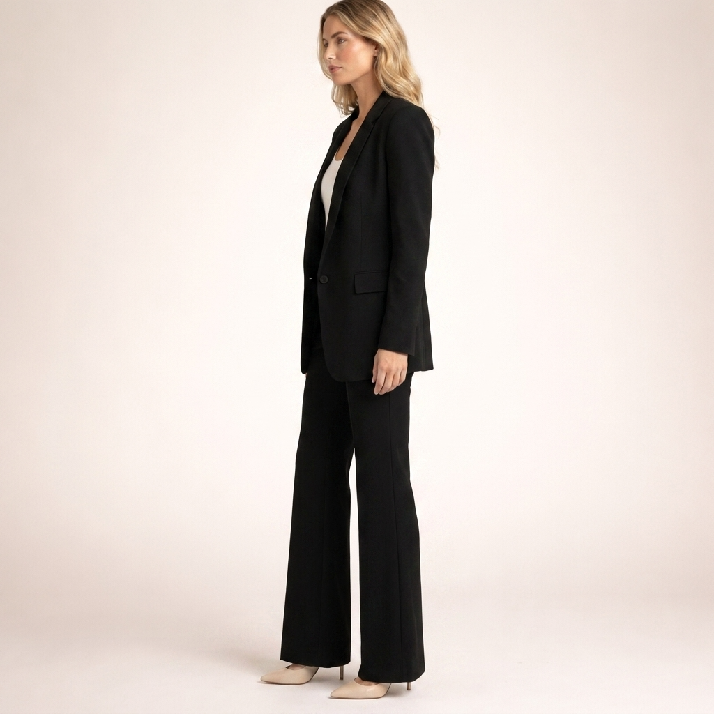 Dames Tijdloos Pak met Uitlopende Broek en Reverskraag