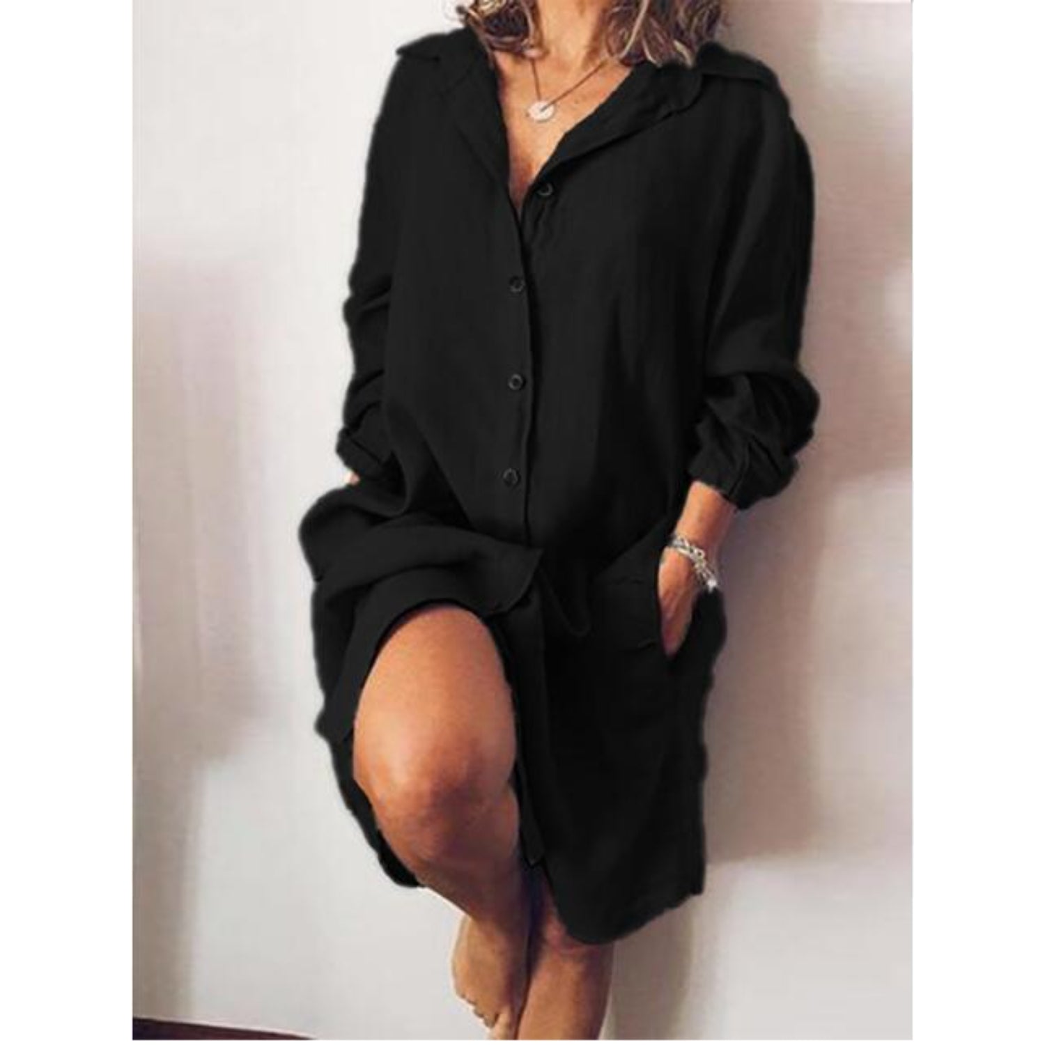 Summer Women's Midi Dress with Button Closure and Loose Fit