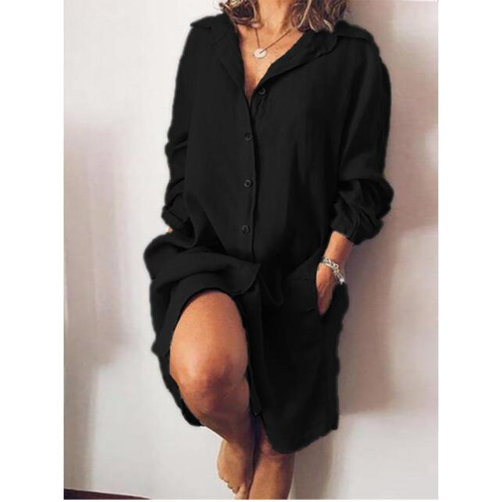 Zomerse Dames Midi Jurk met Knoopsluiting en Losse Pasvorm