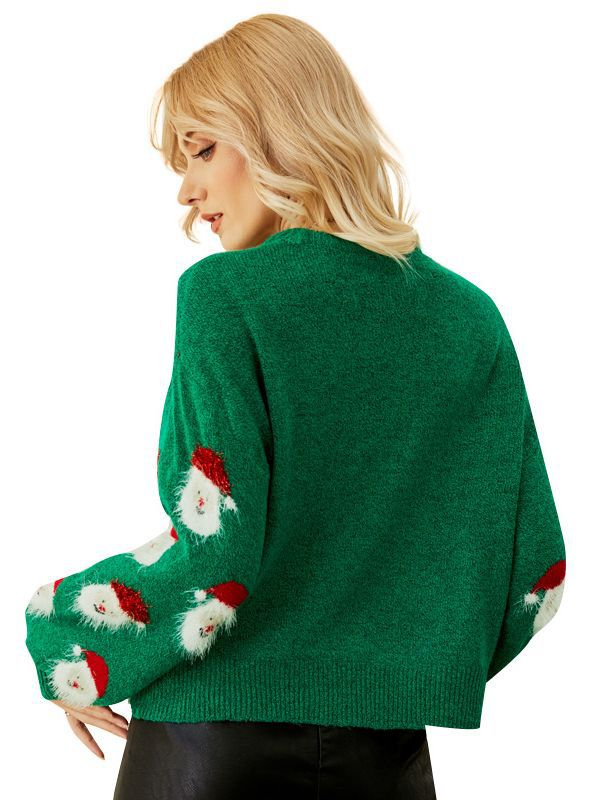 Christmas Sweater Women Knitted Warm Santa Claus Pattern Crew Neck