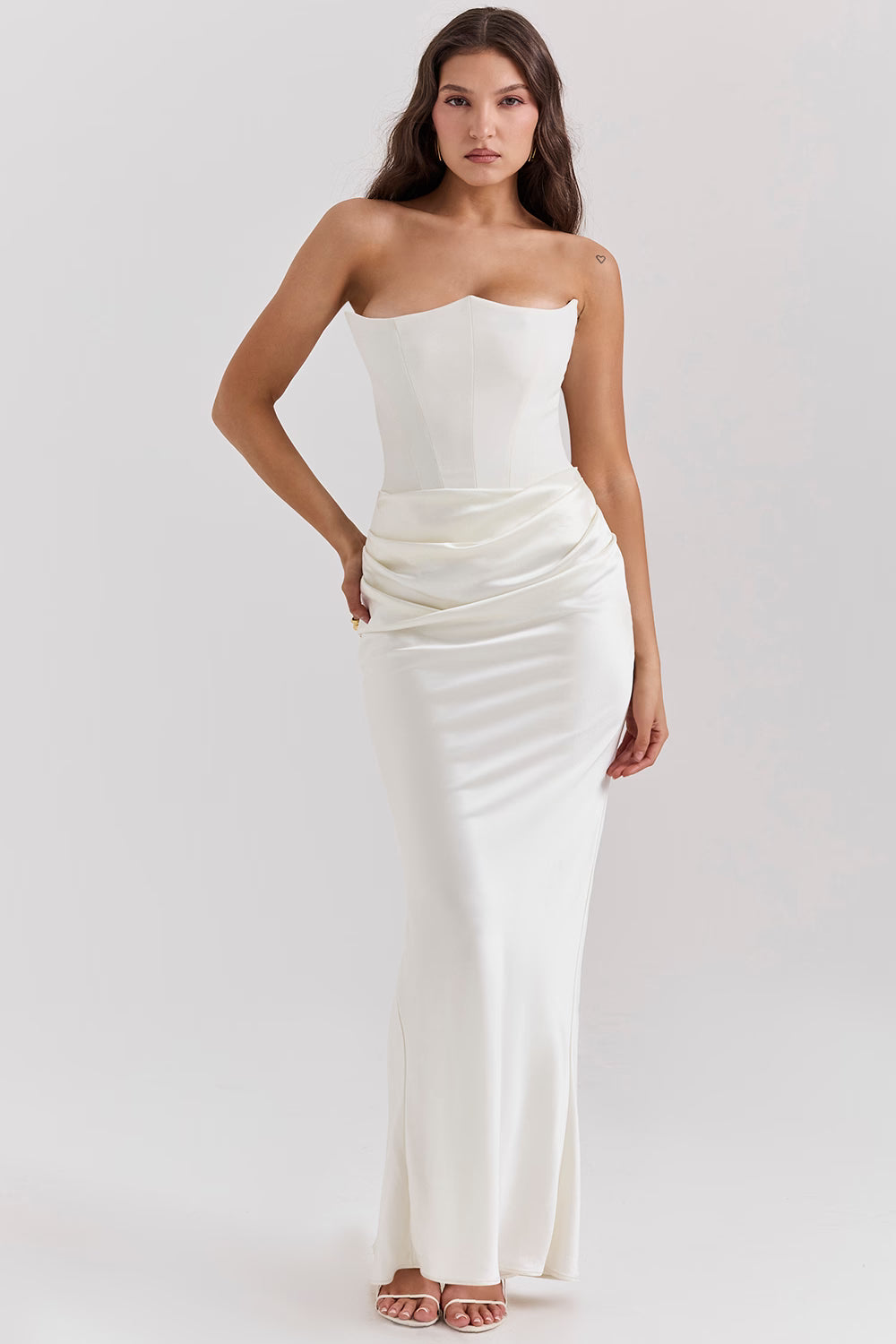 Dames Elegante Strapless Maxi Jurk met Lange Rok