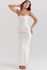 Dames Elegante Strapless Maxi Jurk met Lange Rok