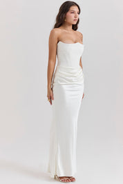 Dames Elegante Strapless Maxi Jurk met Lange Rok
