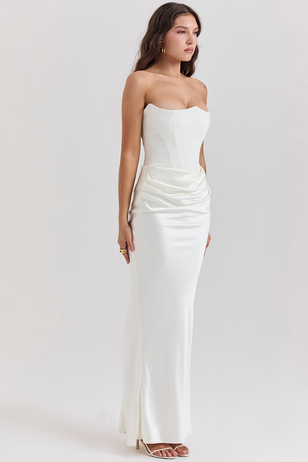 Dames Elegante Strapless Maxi Jurk met Lange Rok