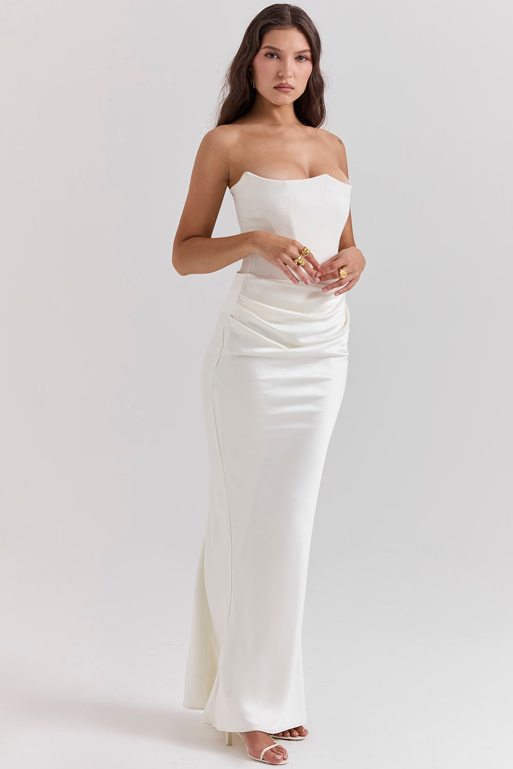 Dames Elegante Strapless Maxi Jurk met Lange Rok