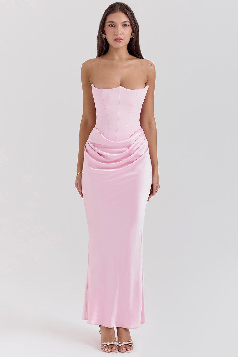 Dames Elegante Strapless Maxi Jurk met Lange Rok