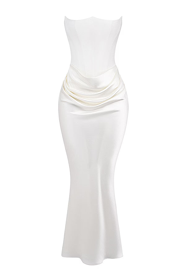 Dames Elegante Strapless Maxi Jurk met Lange Rok