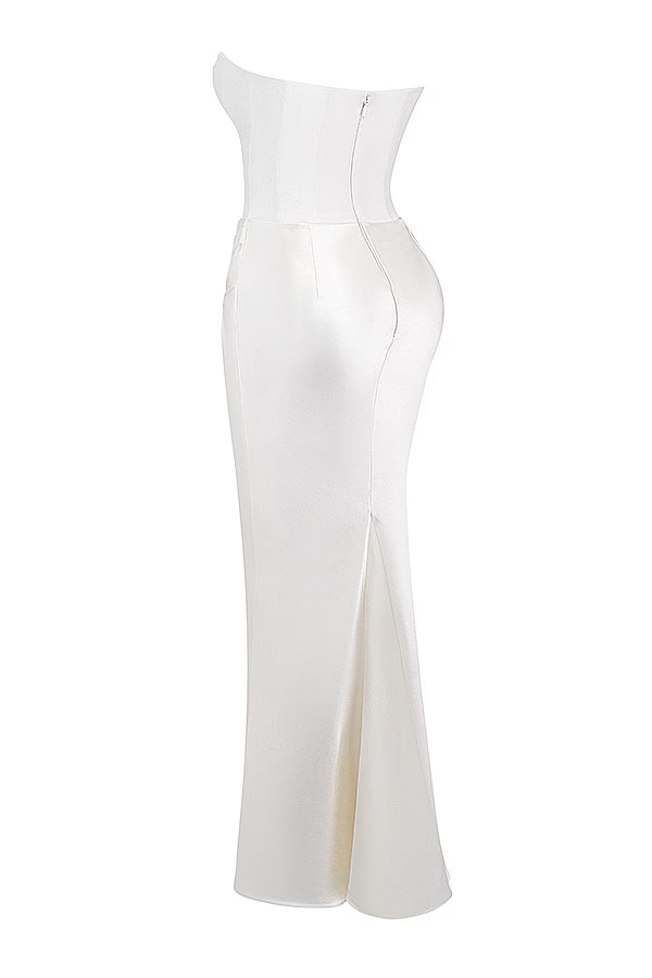 Dames Elegante Strapless Maxi Jurk met Lange Rok