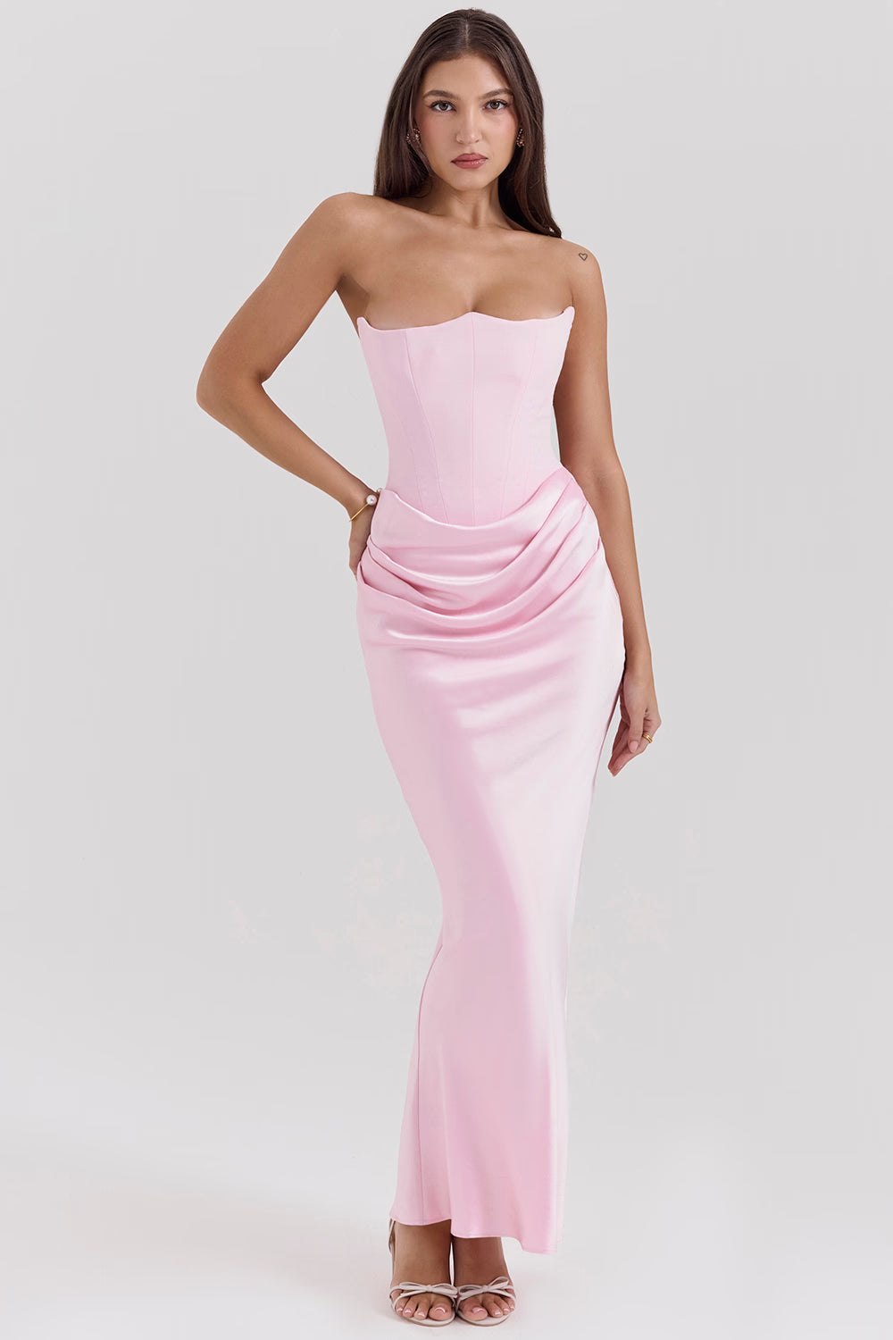 Dames Elegante Strapless Maxi Jurk met Lange Rok