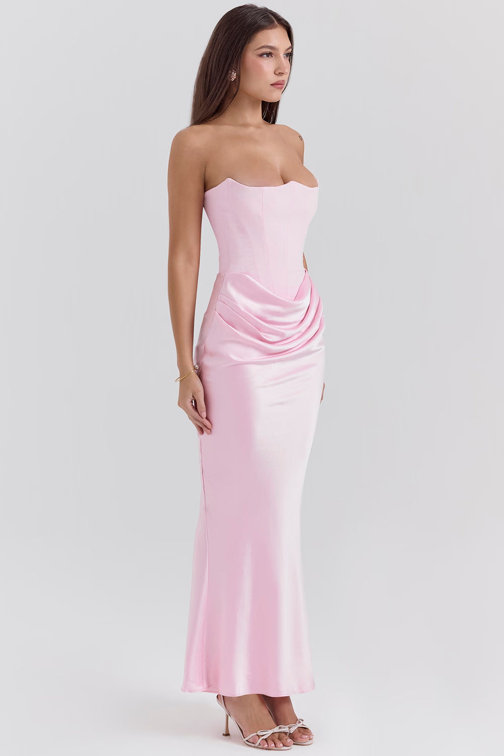 Dames Elegante Strapless Maxi Jurk met Lange Rok